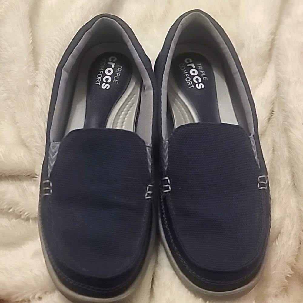 Size 5 Nwot Womens Crocs Canvas Loafer Slate Blue & Grey